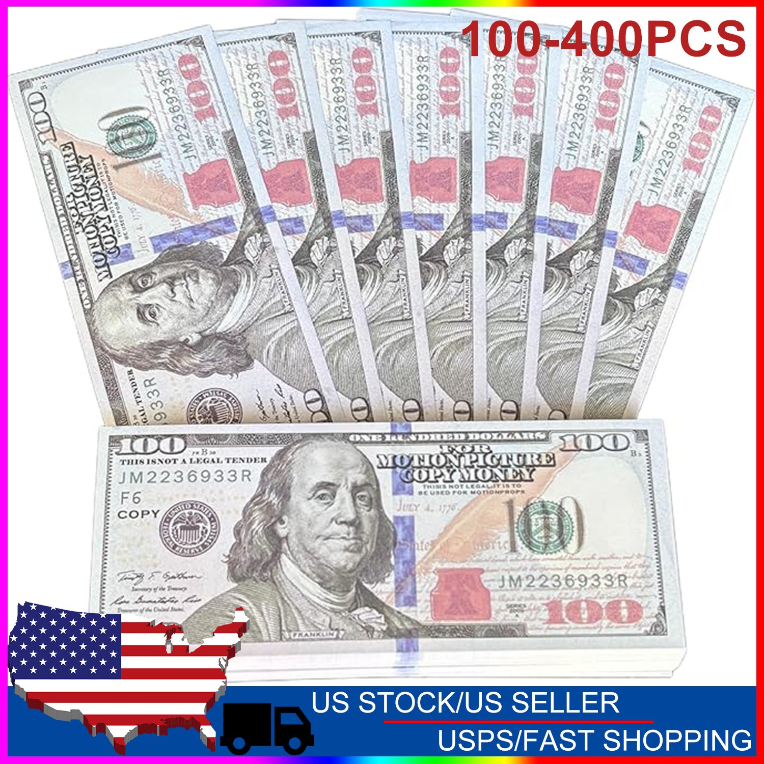 FAKE BANK GAMES PLAY MONEY KIDS CASH PAPER 100-400 PCS 100 DOLLAR BILLS PARTY