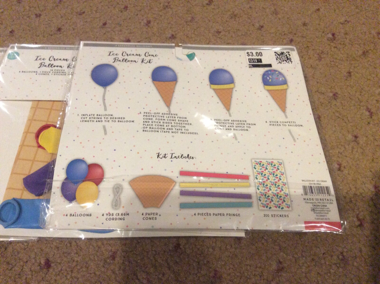 Ice Cream Cone Balloon Kits – (4 Kits). 16 Balloons