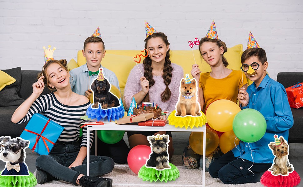 9pcs Dog Honeycomb Centerpieces, Dog Party Honeycomb Decorations for Puppy Table