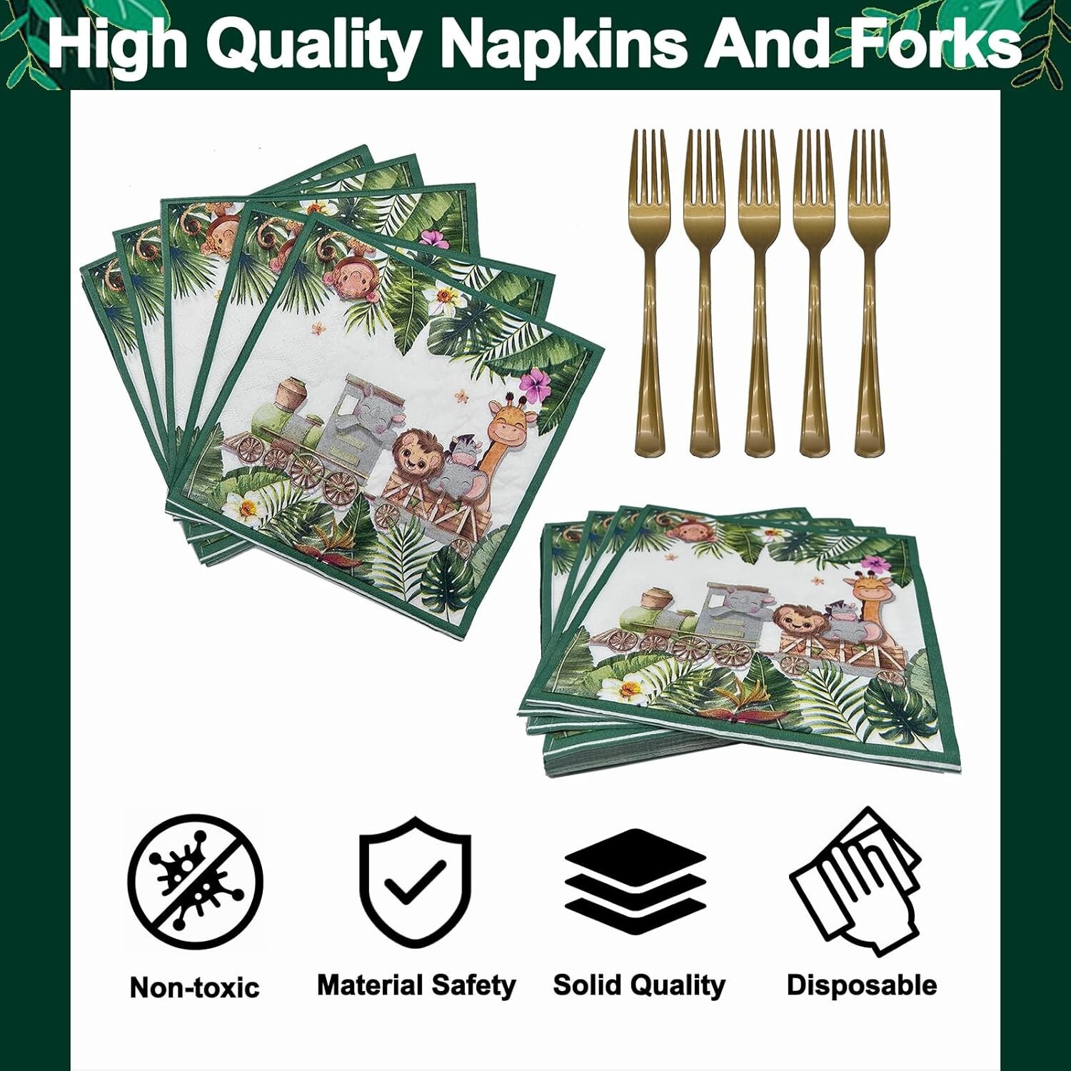 Jungle Safari Train Disposable All Occasion Tableware (Plates, Napkins, Cups)