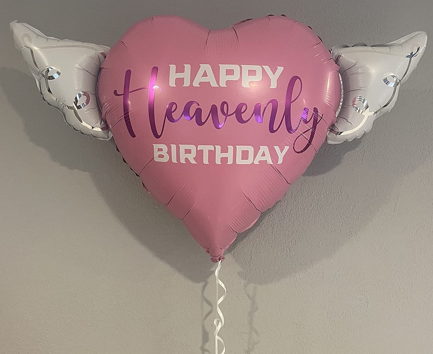 Happy Heavenly Birthday Balloons Heart Shaped with angel wings (2 Pack)