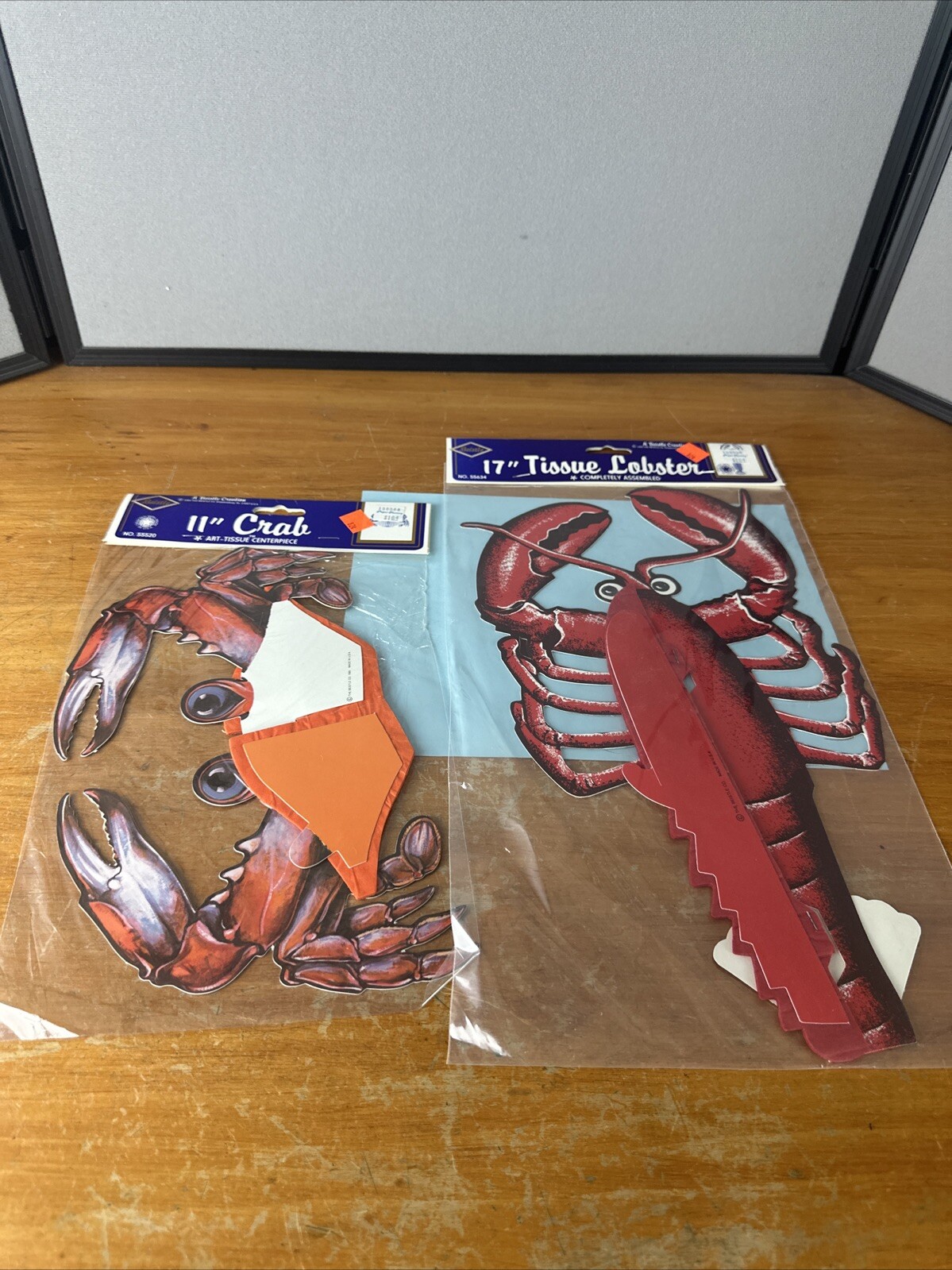 Vintage 1980s Beistle Honeycomb 3D Tissue Decorations 17″ Lobster & 11″ Crab