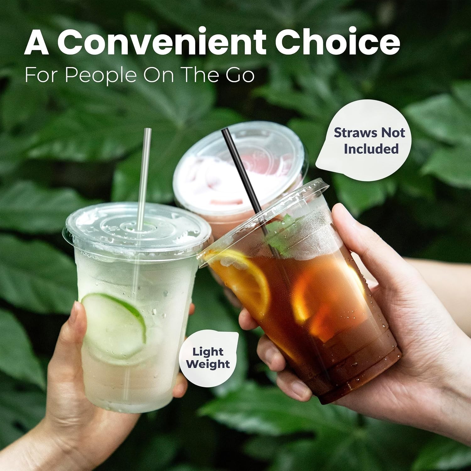 Crystal 16oz Clear Plastic Cups 600pk Flat Lids Leak Proof Durable Cold Drink