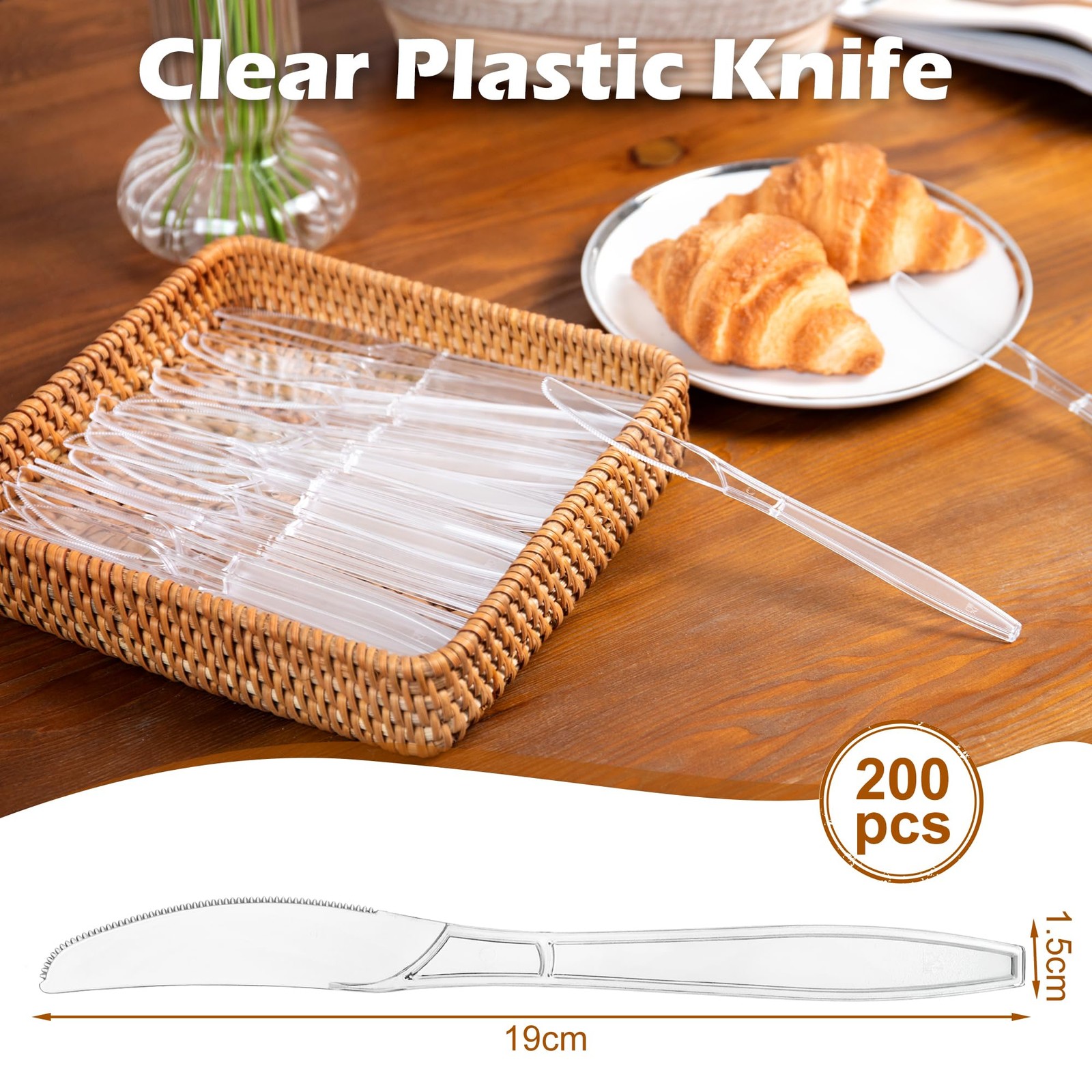 200 Pieces Clear Plastic Knives Heavy Duty Disposable -, BPA-Free, Heat Resis…