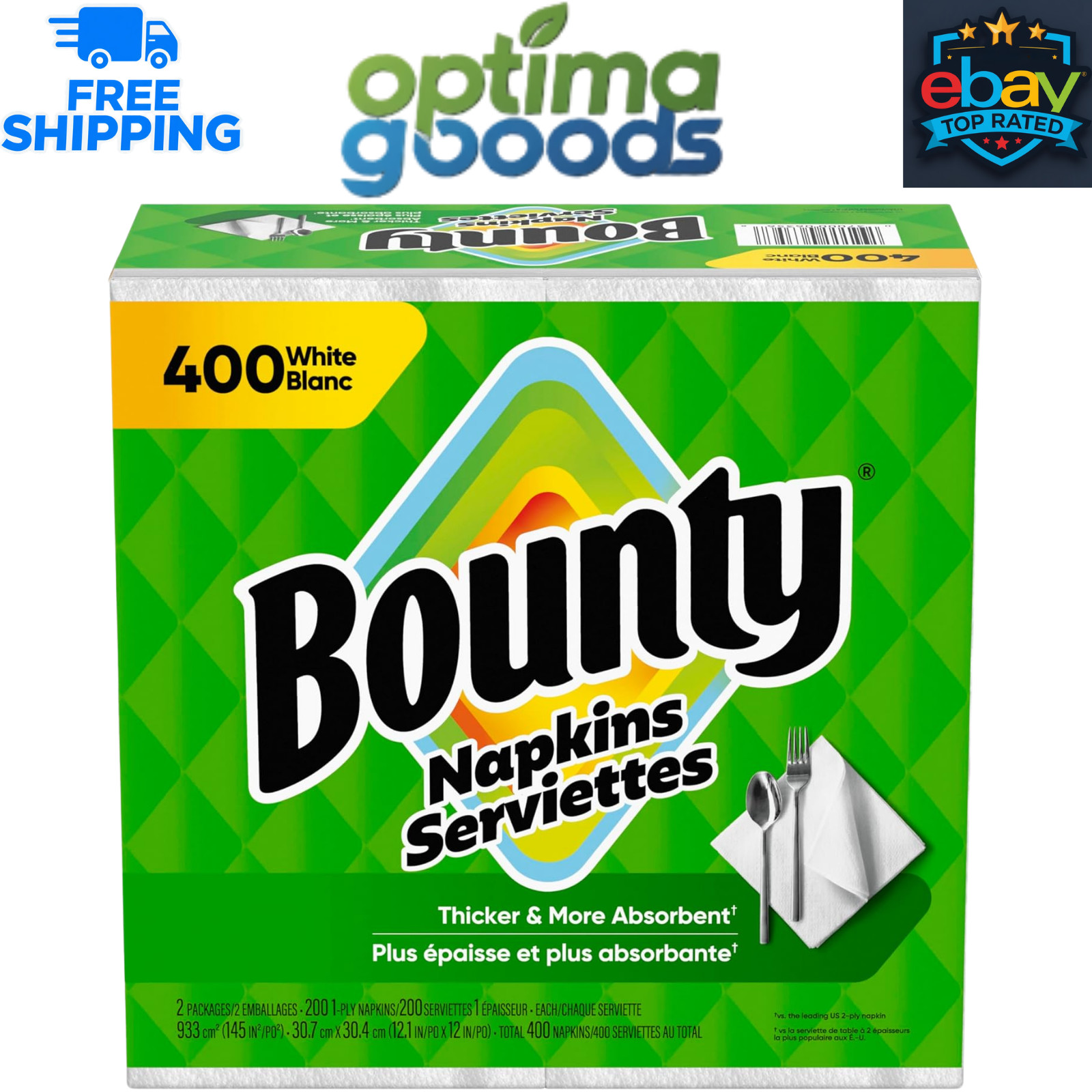 Bounty Paper Napkins, White, 400 Count