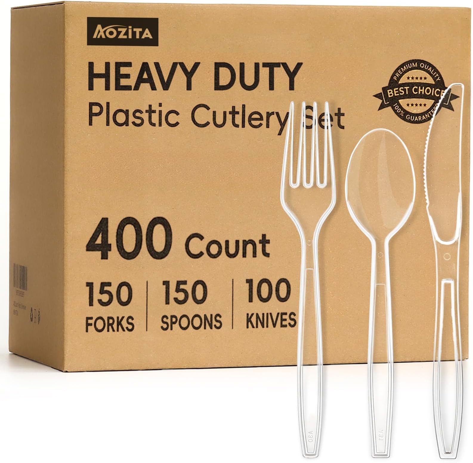 400 Count Heavy Duty Plastic Silverware, BPA-Free, Clear Plastic Cutlery Set,…
