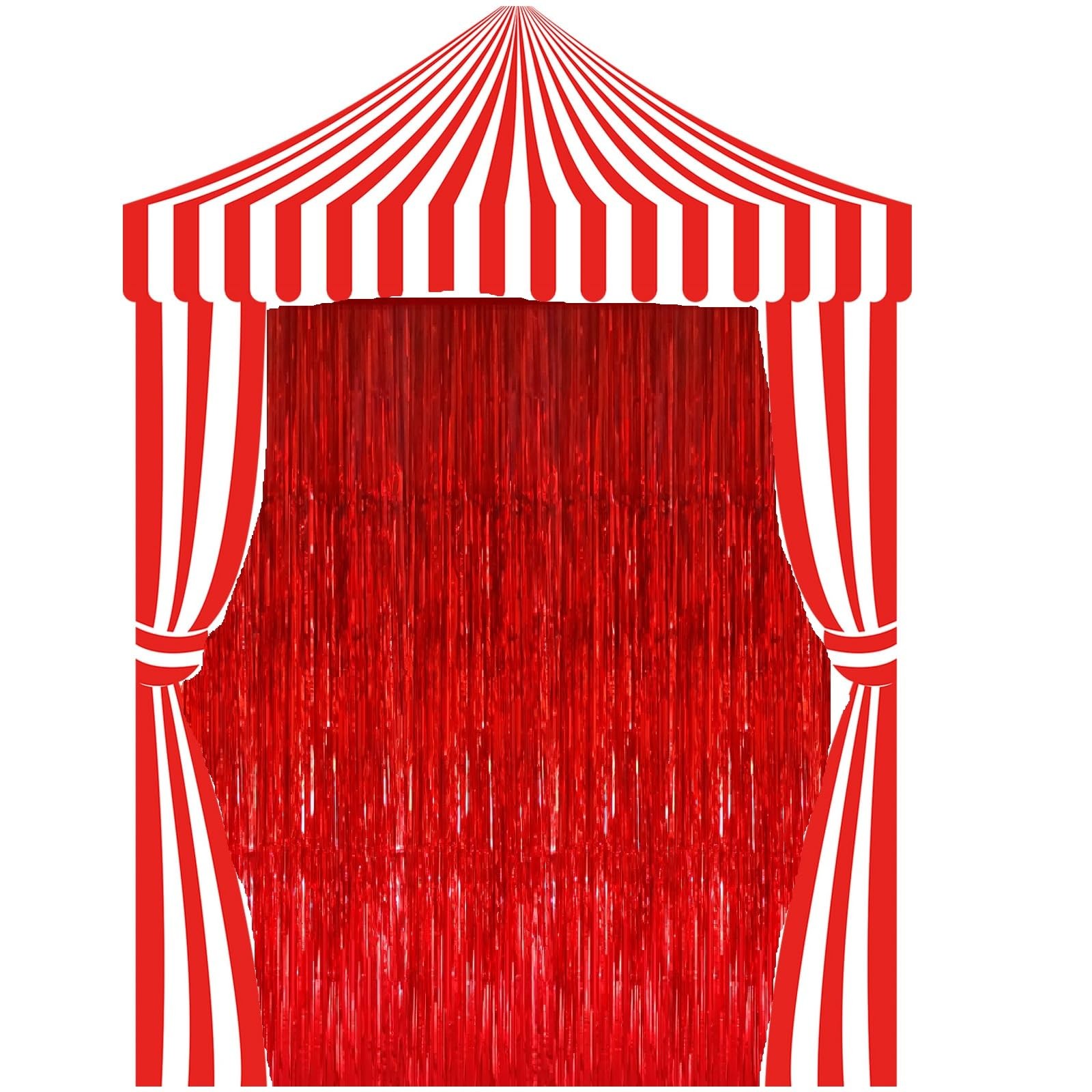 5 PCS Red White Carnival Circus Tent Tinsel Fringe Curtain Backdrop Striped
