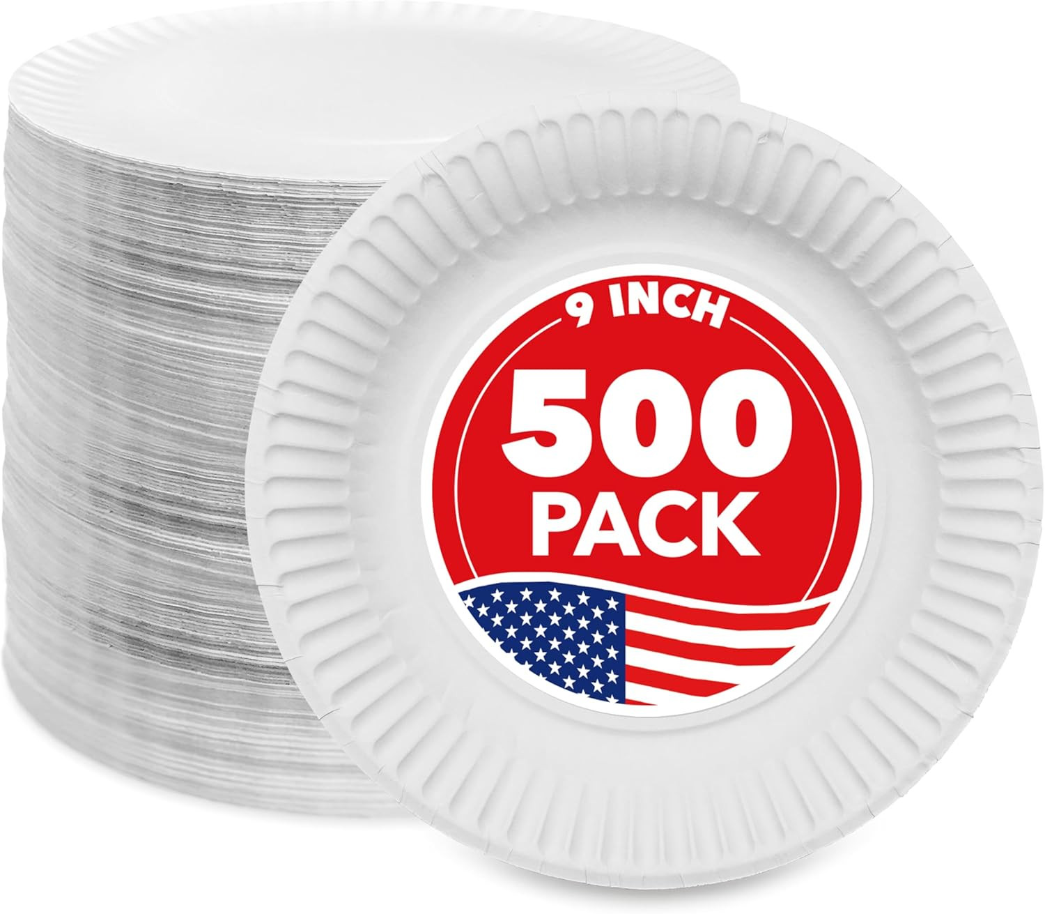 9-Inch Paper Plates Uncoated, Everyday Disposable Plates 9″ Paper Plate Bulk, Wh