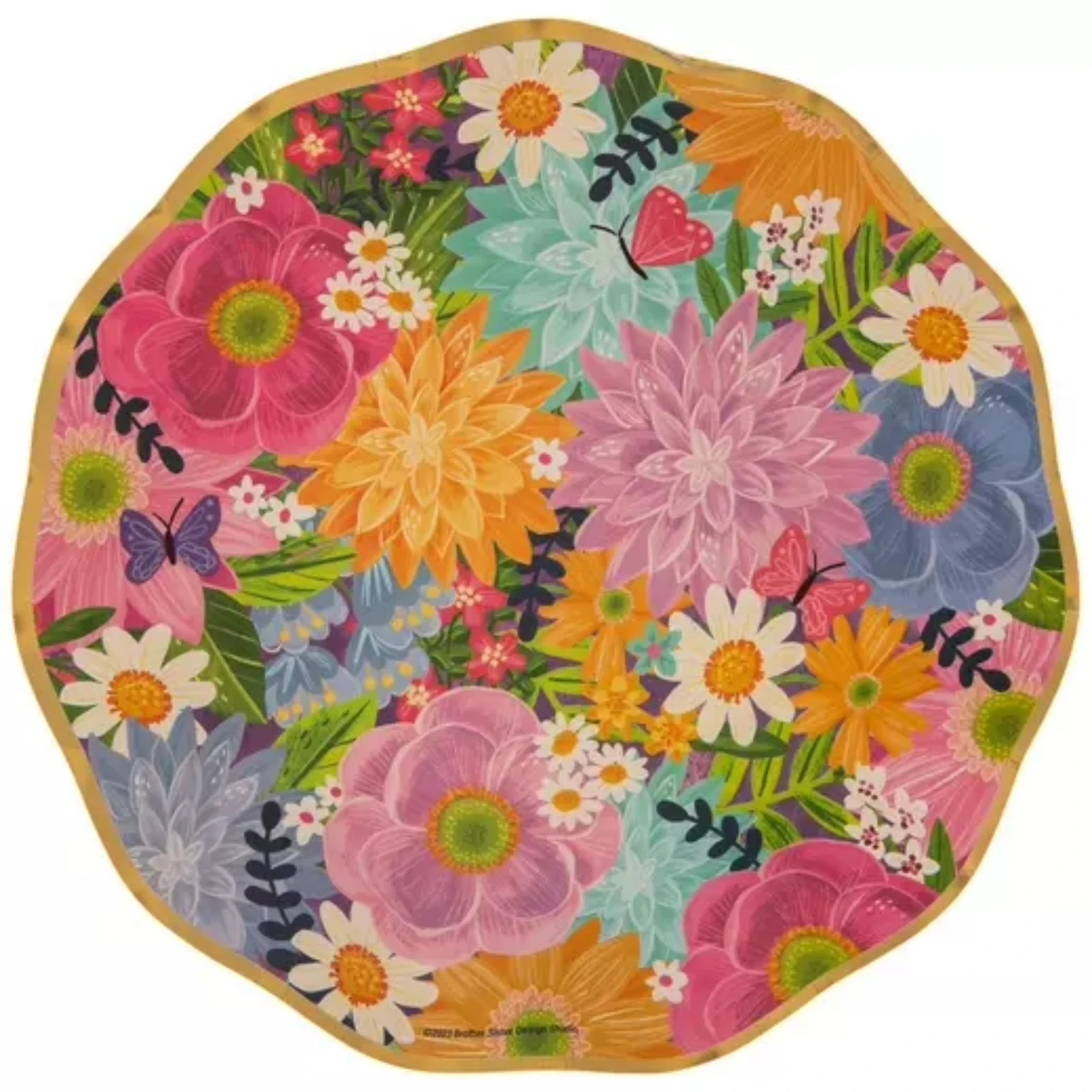 Deep Scalloped Floral All Occasion Disposable Tableware Paper Plates and Napkins