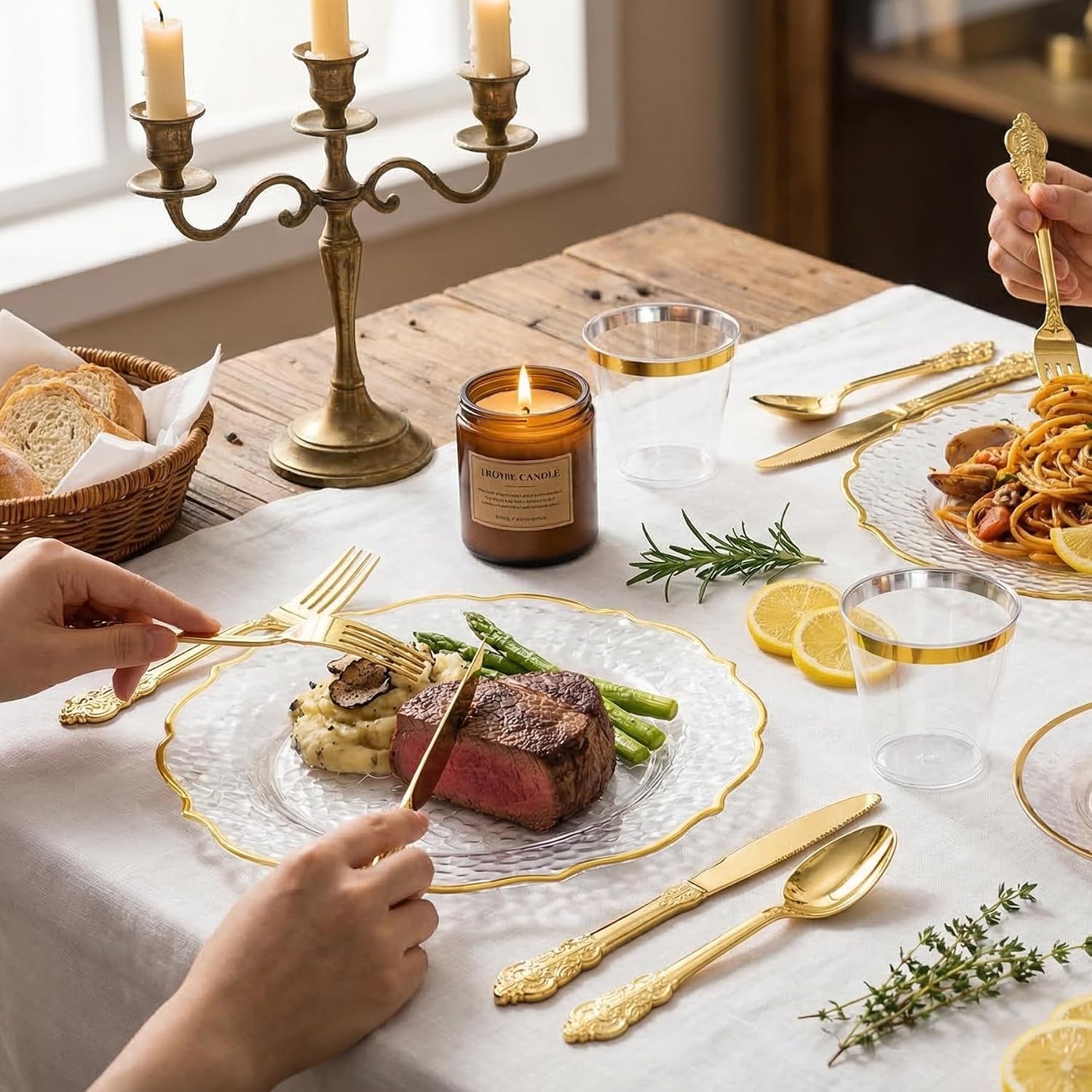 120PCS Gold Plastic Silverware, Disposable Silverware Include 40 Forks, 40