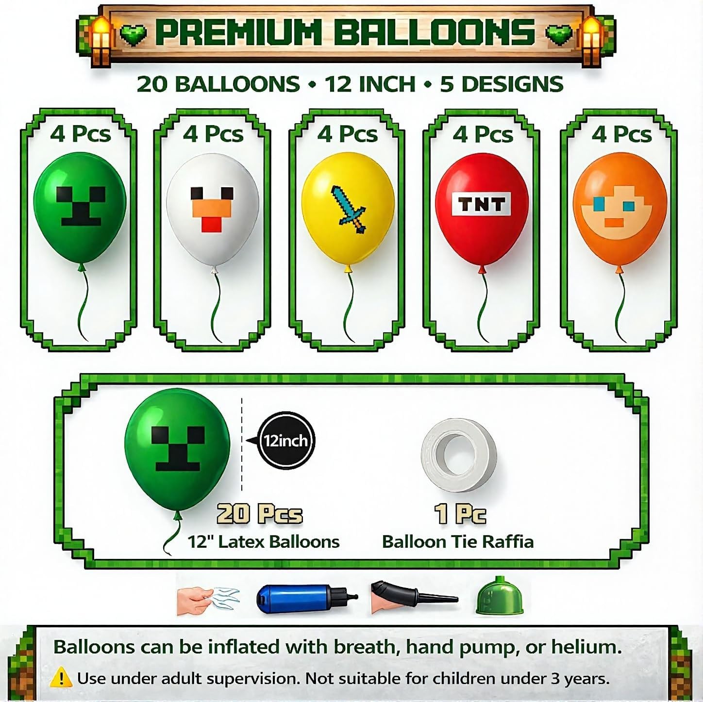 Pixel Birthday Party Decorations, Party Supplies Set Including Banner Tableware