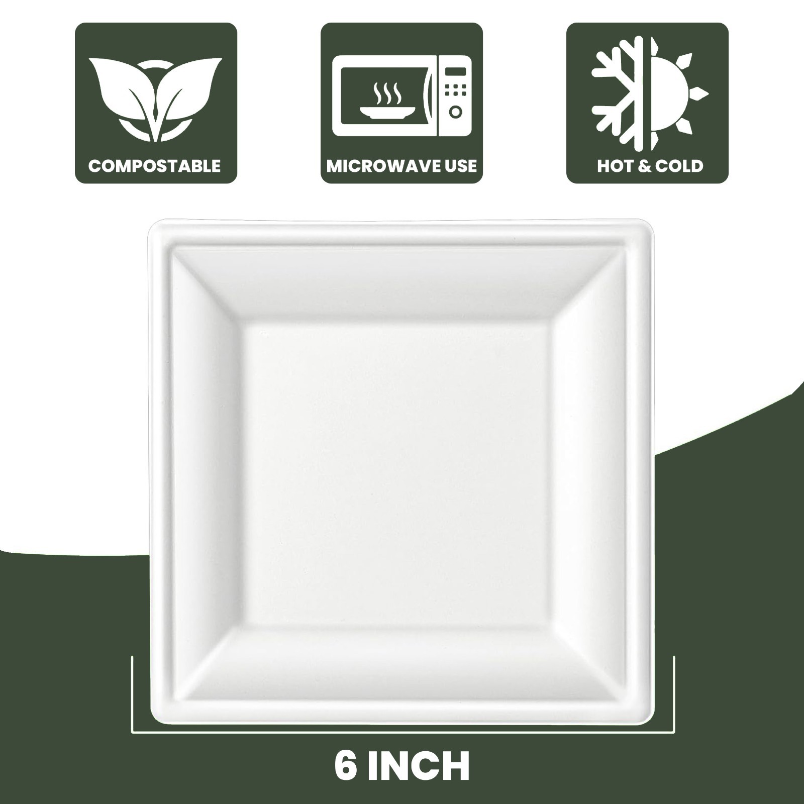 FPN Disposable Plates Square for Party Eco-Friendly Microwave-safe : 6″|8″|10″