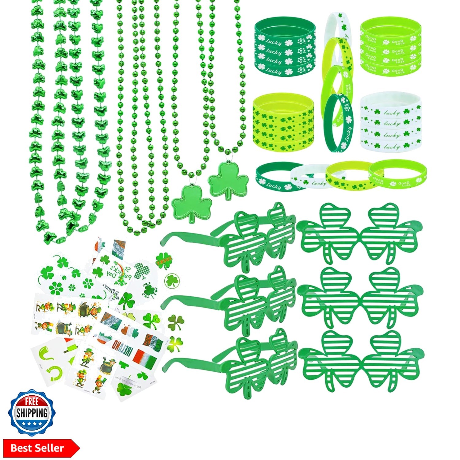 96Pcs St. Patricks Day Party Favors Set Shamrock Glasses Necklaces Bracelets …