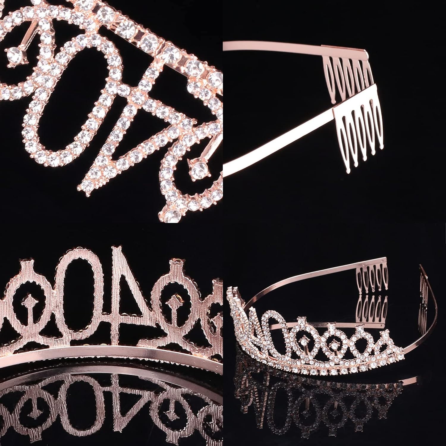Glamorous 40th Birthday Crown and Sash Set with Rhinestone Tiara & Pearl Pins