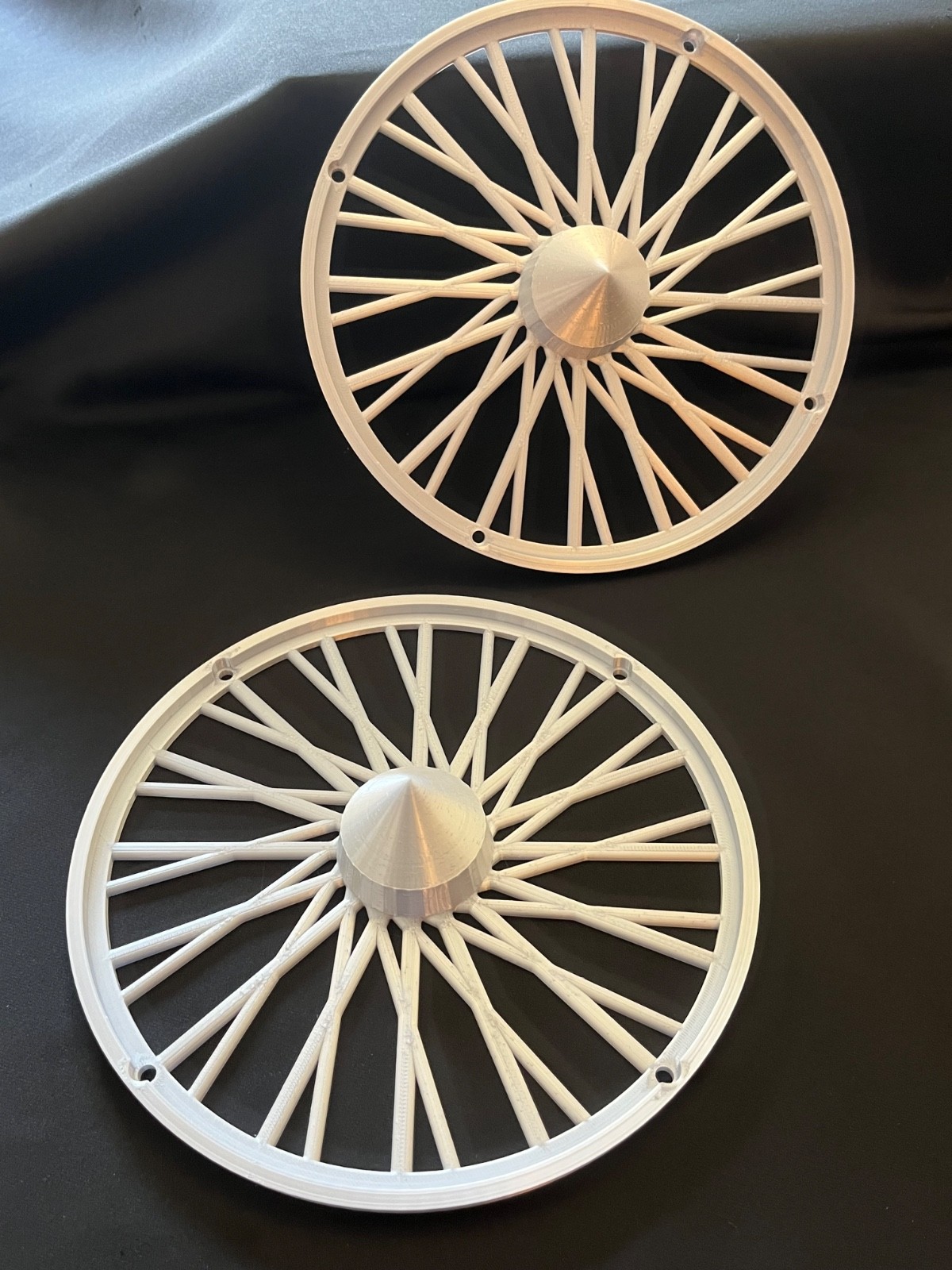 3D Printed Dayton Spoke Trash Can Rims Wheel Covers Whitewall Gold or Silver Set