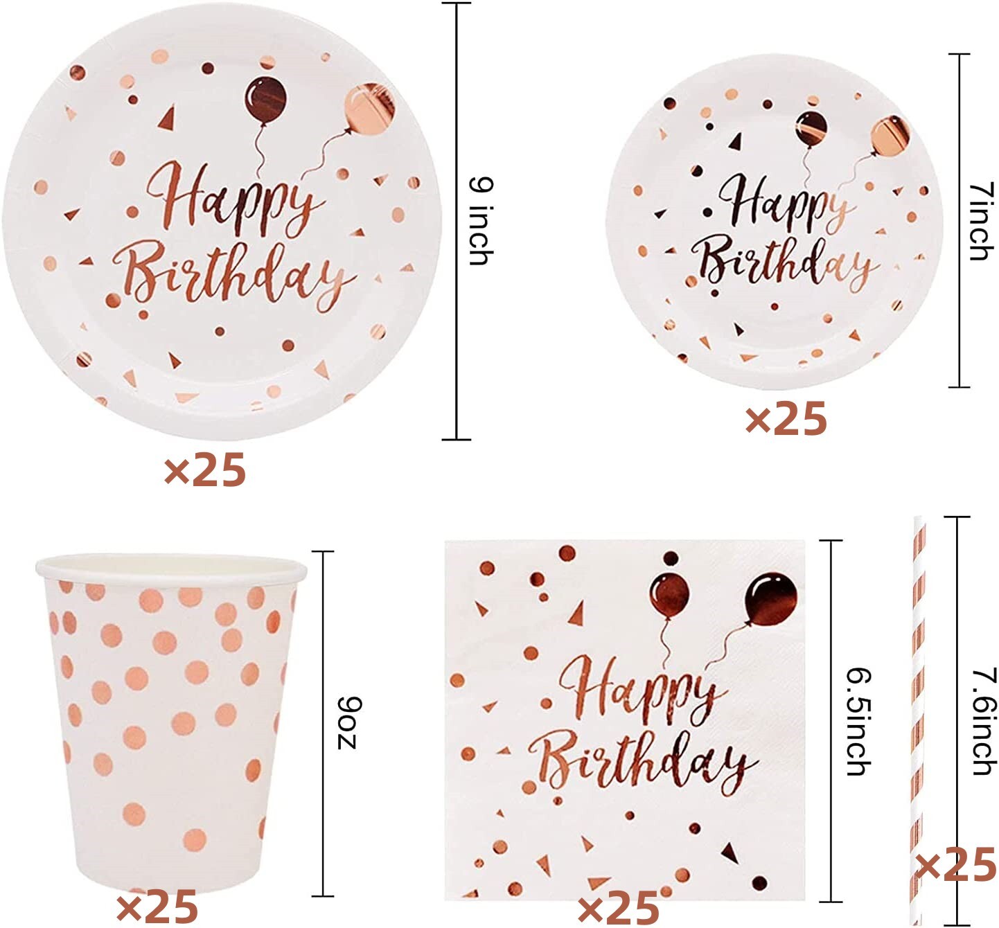 Rose Gold Dots Paper Plates – White & Rose Gold Birthday Party Supplies
