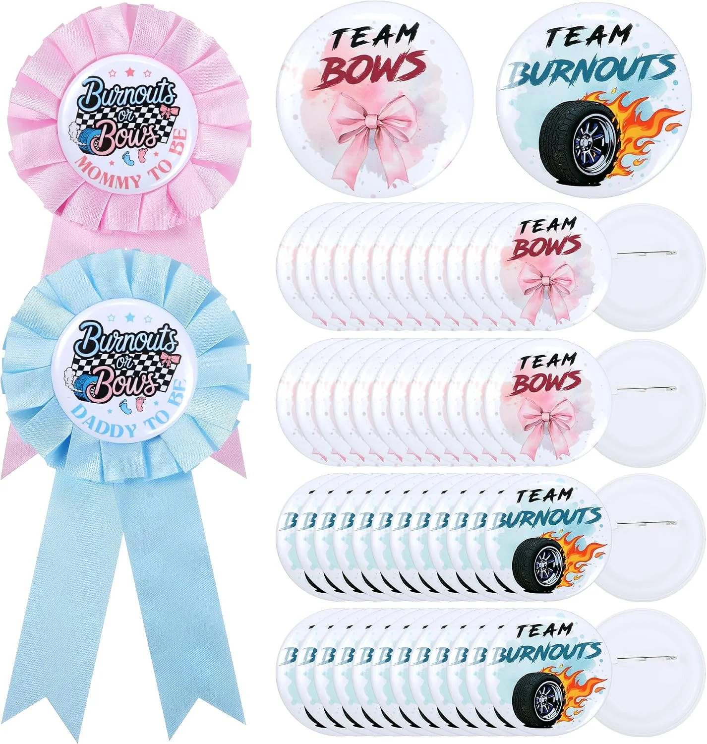 Burnouts or Bows Gender Reveal Decorations – 50 Pcs Burnouts Bows Gender Reveal