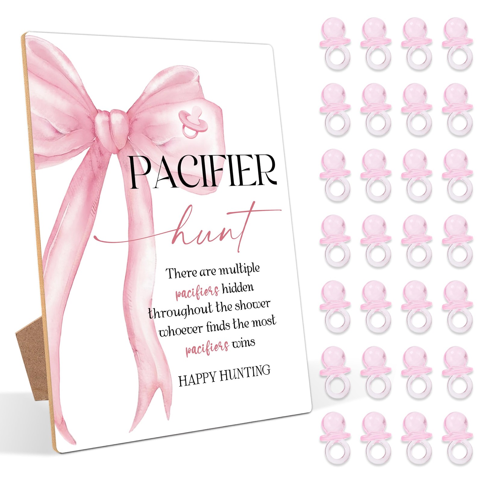 51 Pcs Pacifier Hunt Baby Shower Game, Include 1 Wood Sign and 50 Pacifiers, …