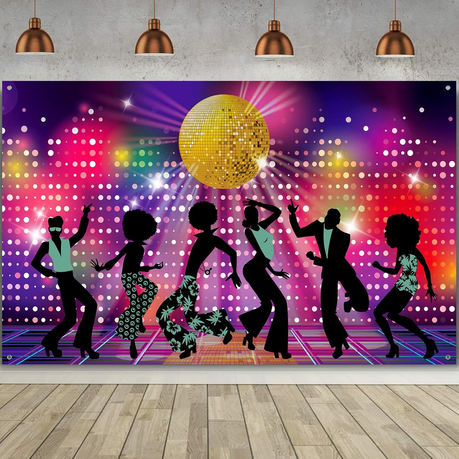 Retro Disco Backdrop Back to 70S 80S 90S Dance Party Decorations Banner 72.8 X 4