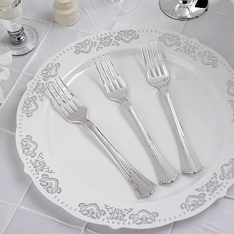 Hard Plastic SILVER FORKS Party Wedding Catering Cutlery Disposable Silverware