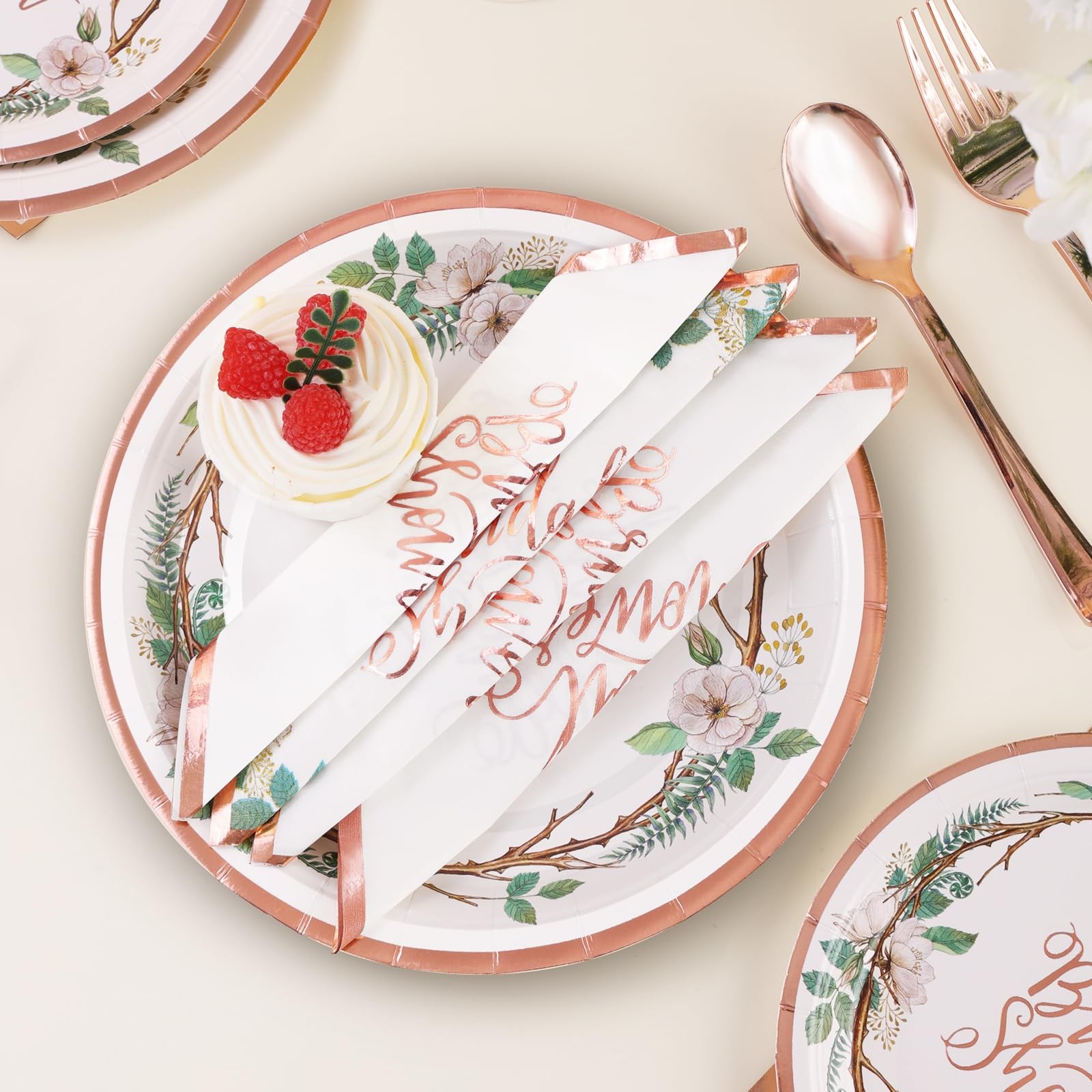 Rose Gold Bridal Shower Decorations Plates Napkins Serves 24 Guests 168 PCS