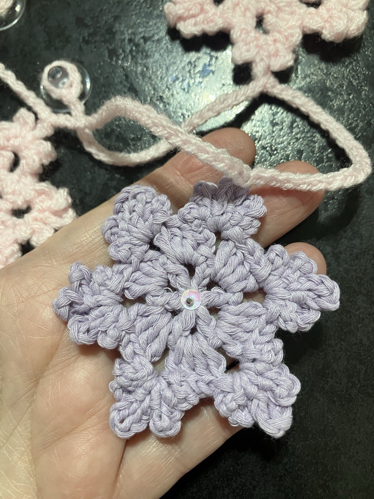 ❄️PRETTY Christmas Bunting Snowflake Window Pastel Pink Hand Crochet Gift