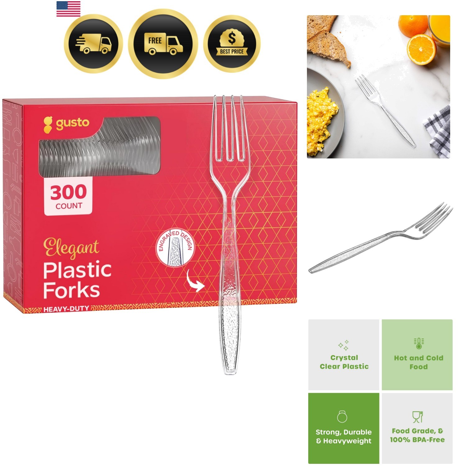 300 Pack] Heavyweight Clear Plastic Forks with Engraved Design – Disposable S…