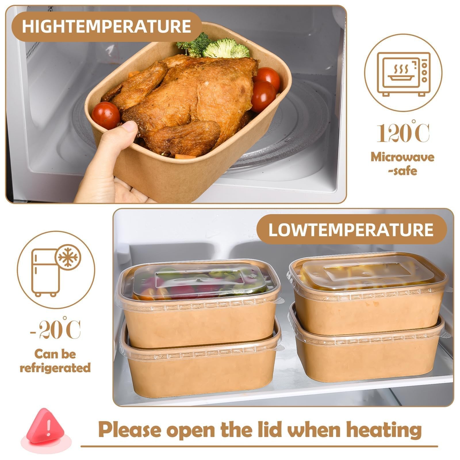 Peseojiar 50 Pack Disposable Meal Prep Containers, 25oz Disposable Large Pape…