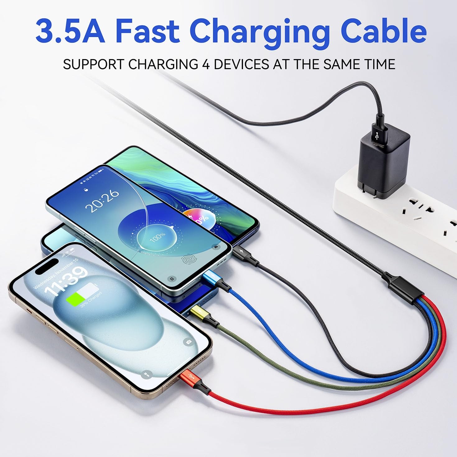 Multi Charging Cable 3.5A Multiple Charger Cable Braided 4 in 1 Multi USB Cable