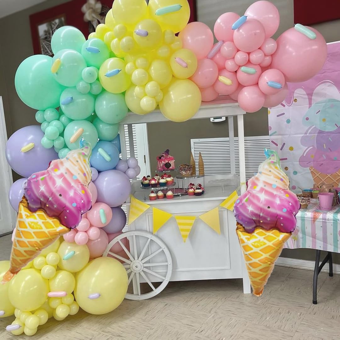 Ice Cream Balloon Arch Kit – 142pcs Pastel Balloon Garland Set with 37″ Ice C…