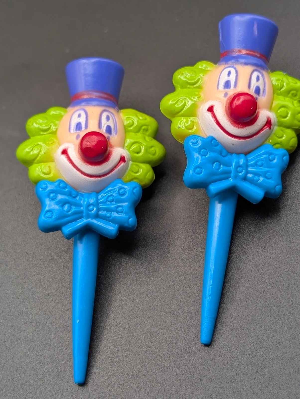 Vintage DecoPac Clown Cupcake Picks Set of 2 – Retro Cake Toppers 90s Kitsch
