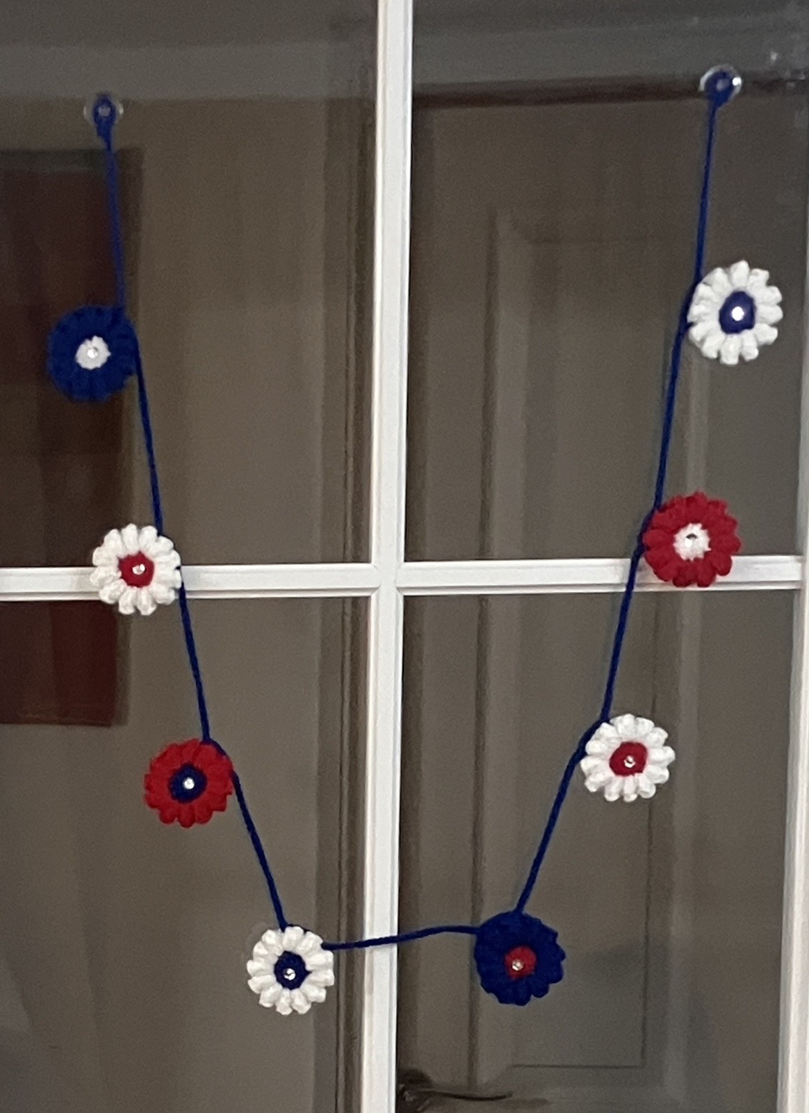 🇬🇧 NEW Hand Crochet red white blue Flowers VE Day patriotic 46” Bunting Gift