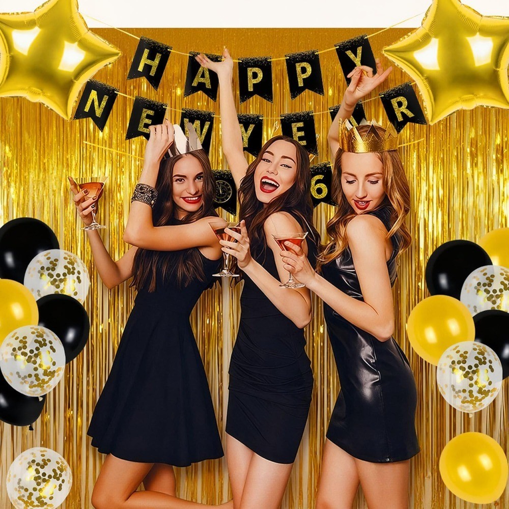 New Years Eve Party Supplies 2026, 2026 Happy New Year Banner Gold Fringe
