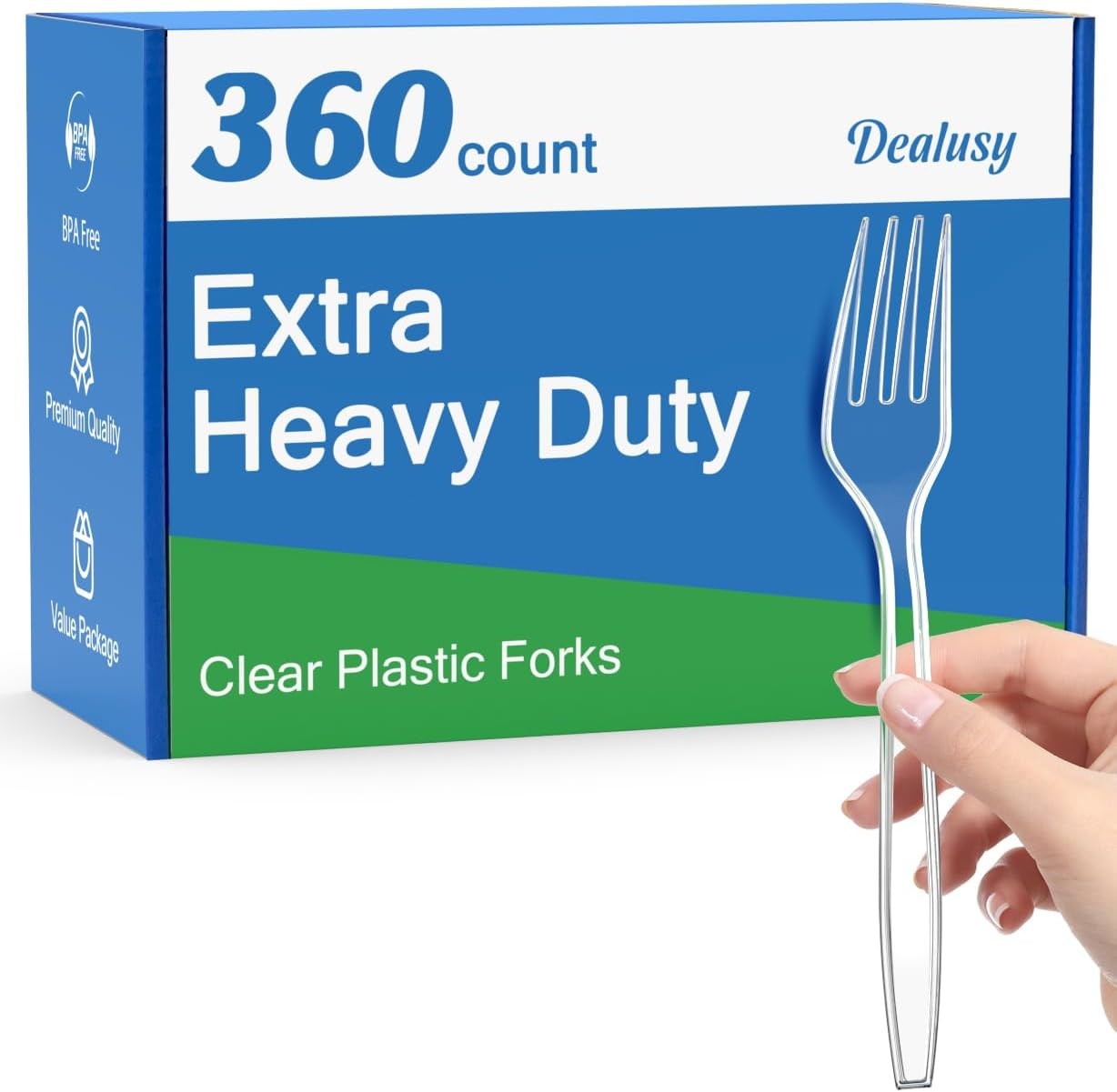 Dealusy 360 Clear Plastic Forks Disposable Heavy Duty