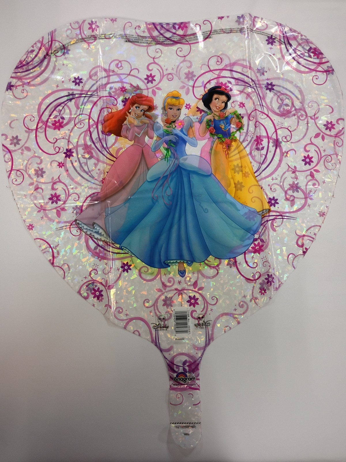 18″ Anagram Disney Princess Two Sided See-Thru Holographic Heart Mylar Balloon
