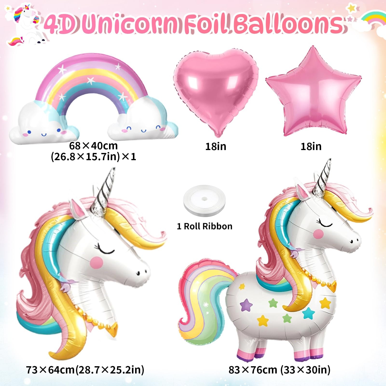 5 Pack Standing Unicorn Balloons Bulk, 4D -designed Unicorn Rainbow and Star …