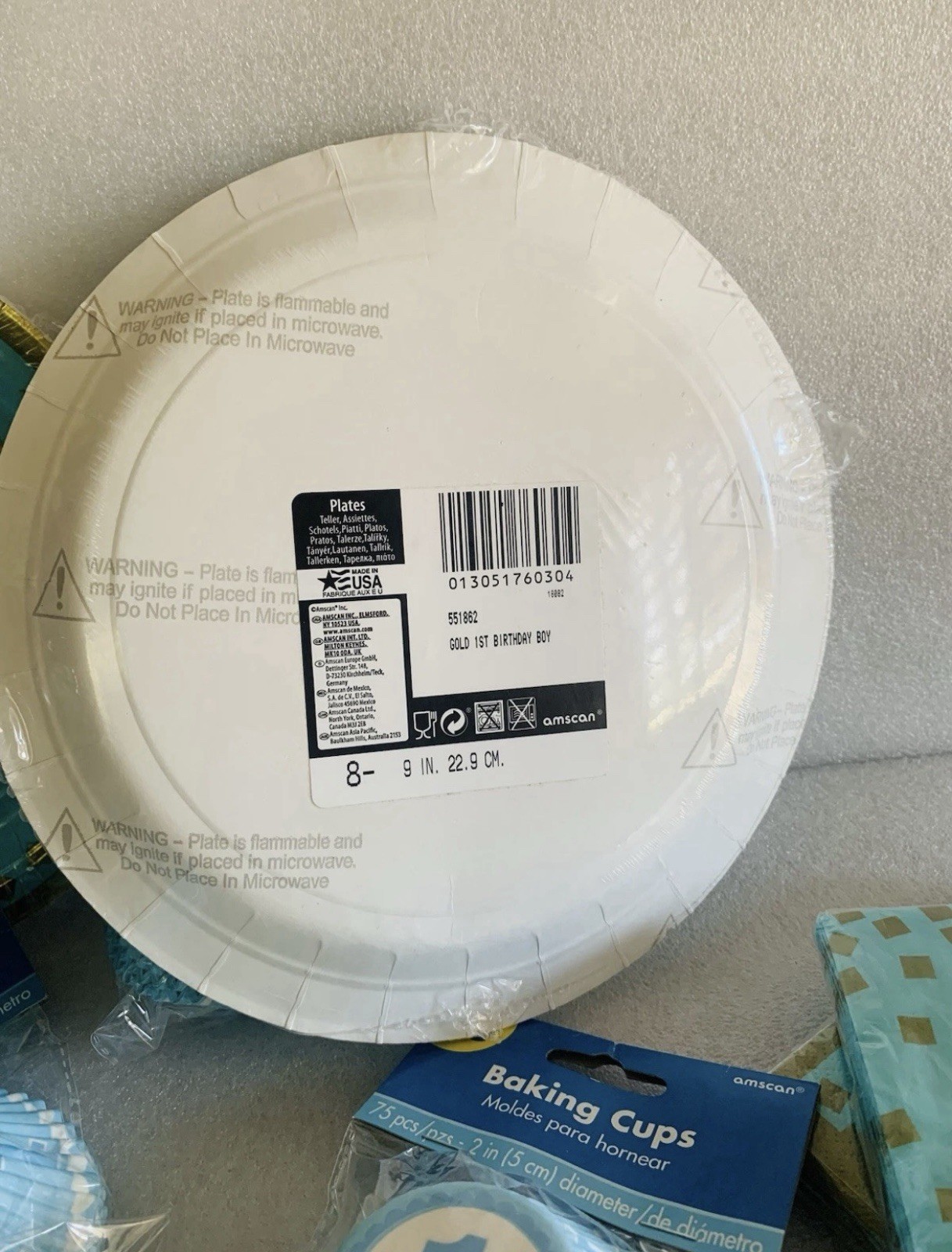 Boy First 1st Birthday Party Blue Teal Gold King Paper Plates and Napkins Lot