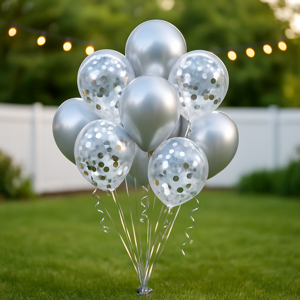 Bulk Lot Grey 12″ Confetti Balloons 20PCS Metallic Latex Decor Birthday Wedding