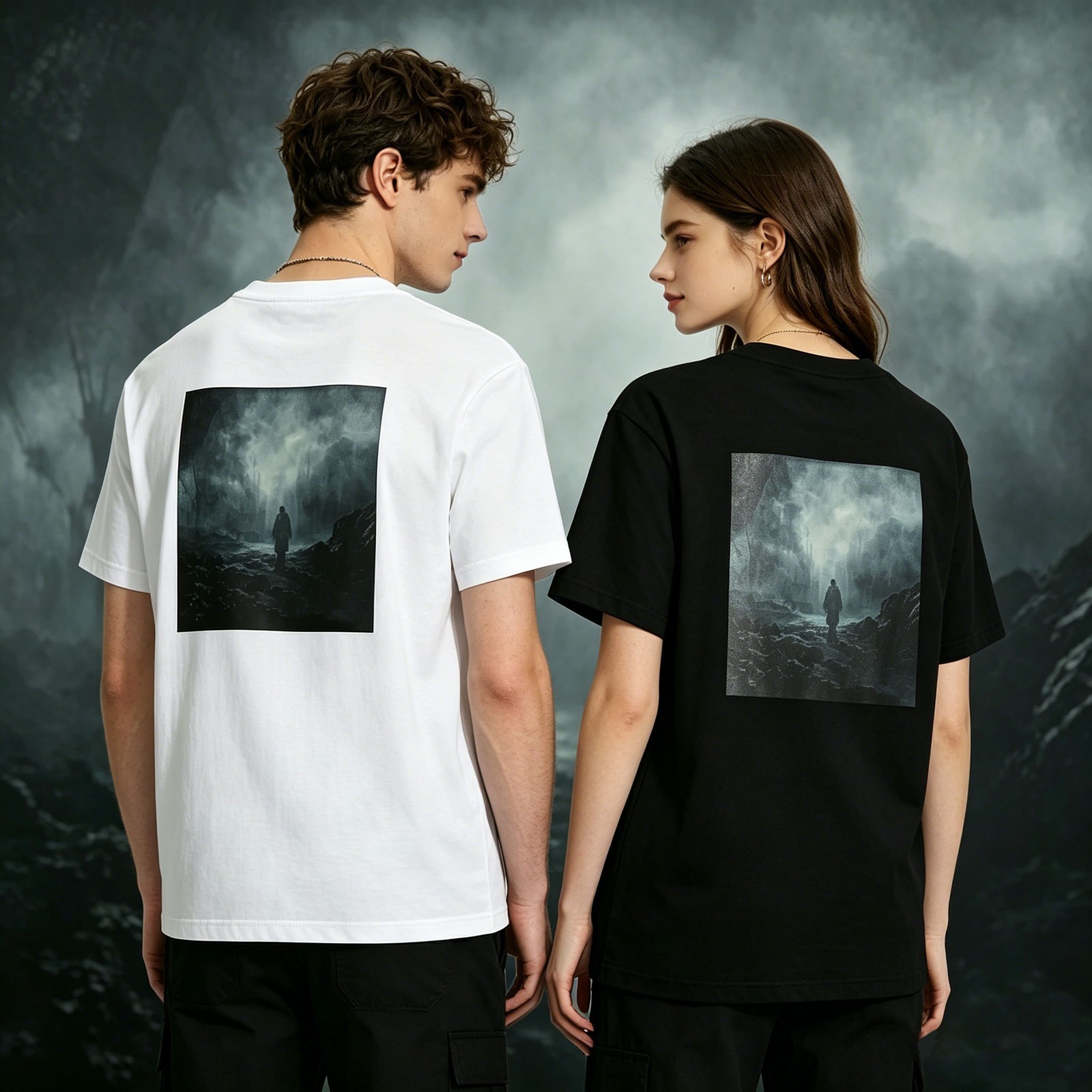 Hollowmark Custom Minimal Dark T Shirt Back Print Black White S-5XL Graphic Tee