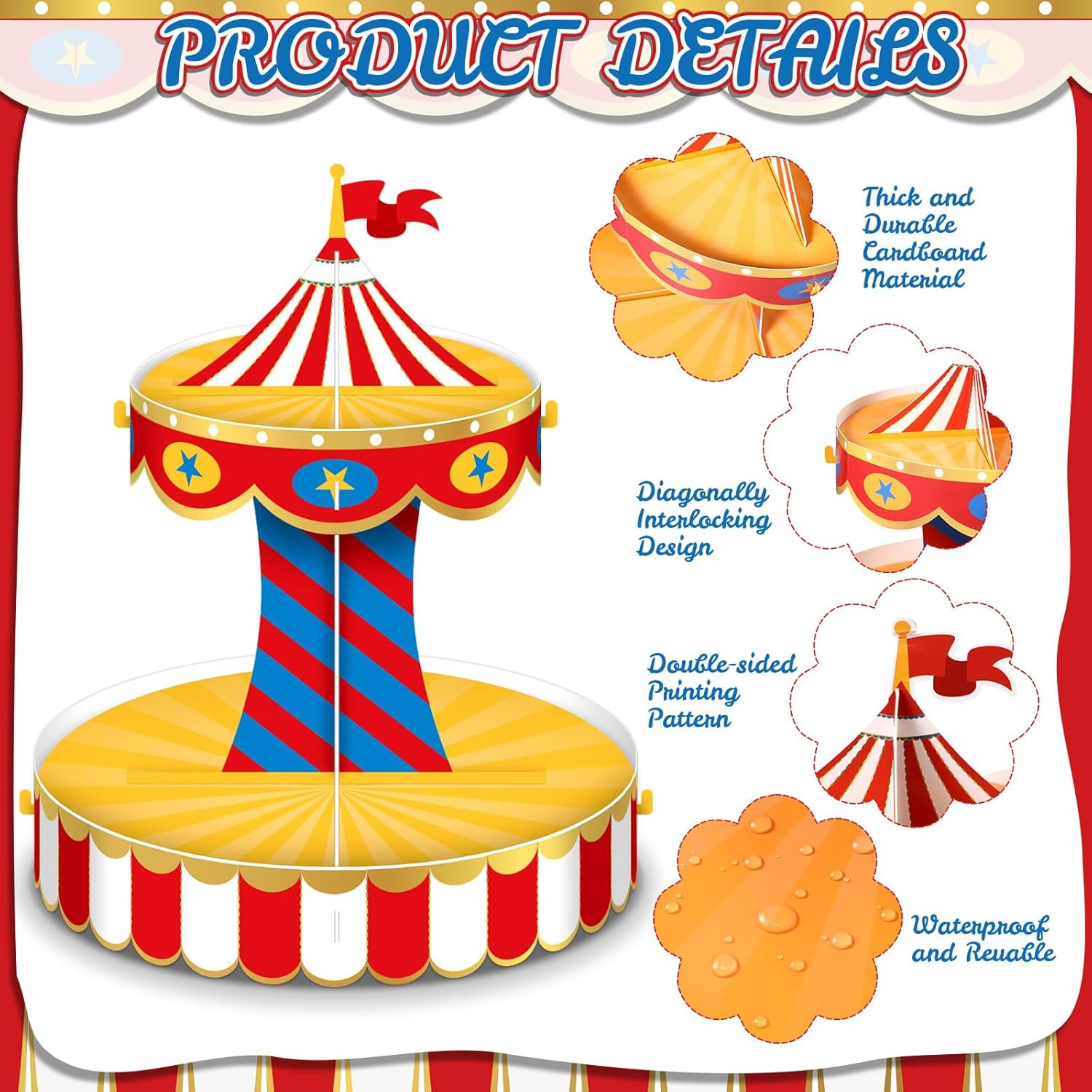 Carnival Circus Cupcake Stand Party Decorations with 24 Cupcake Toppers Circu…