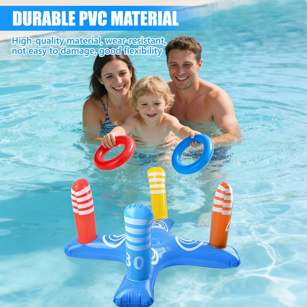 Inflatable Pool Games Toys Swimming Pool Basketball Hoop Cross Ring Toss Set