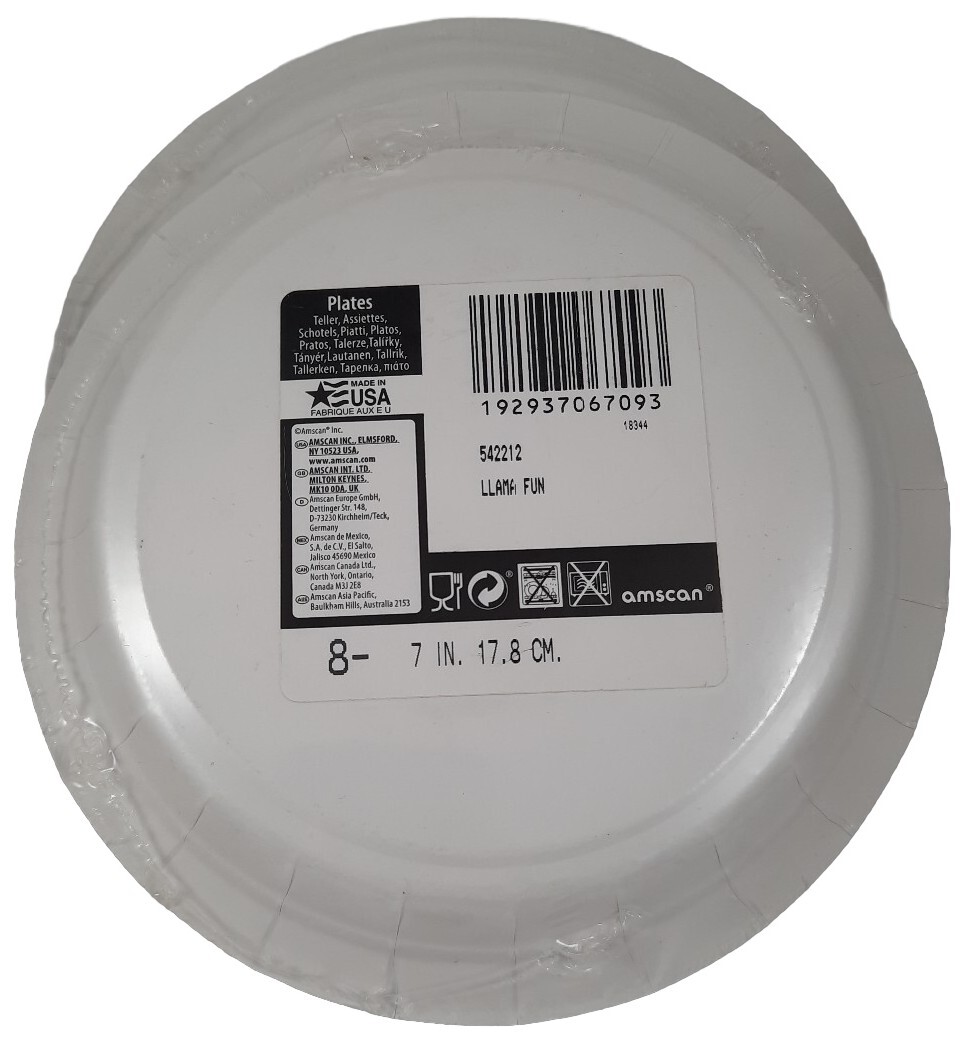 7 inch Llama Fun Any Occasion Party Plates- 2 packs! 16 plates TOTAL