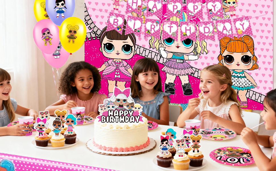112 Pcs LOL Surprise Doll Party Decorations Surprise Doll Balloons Cups Backdrop