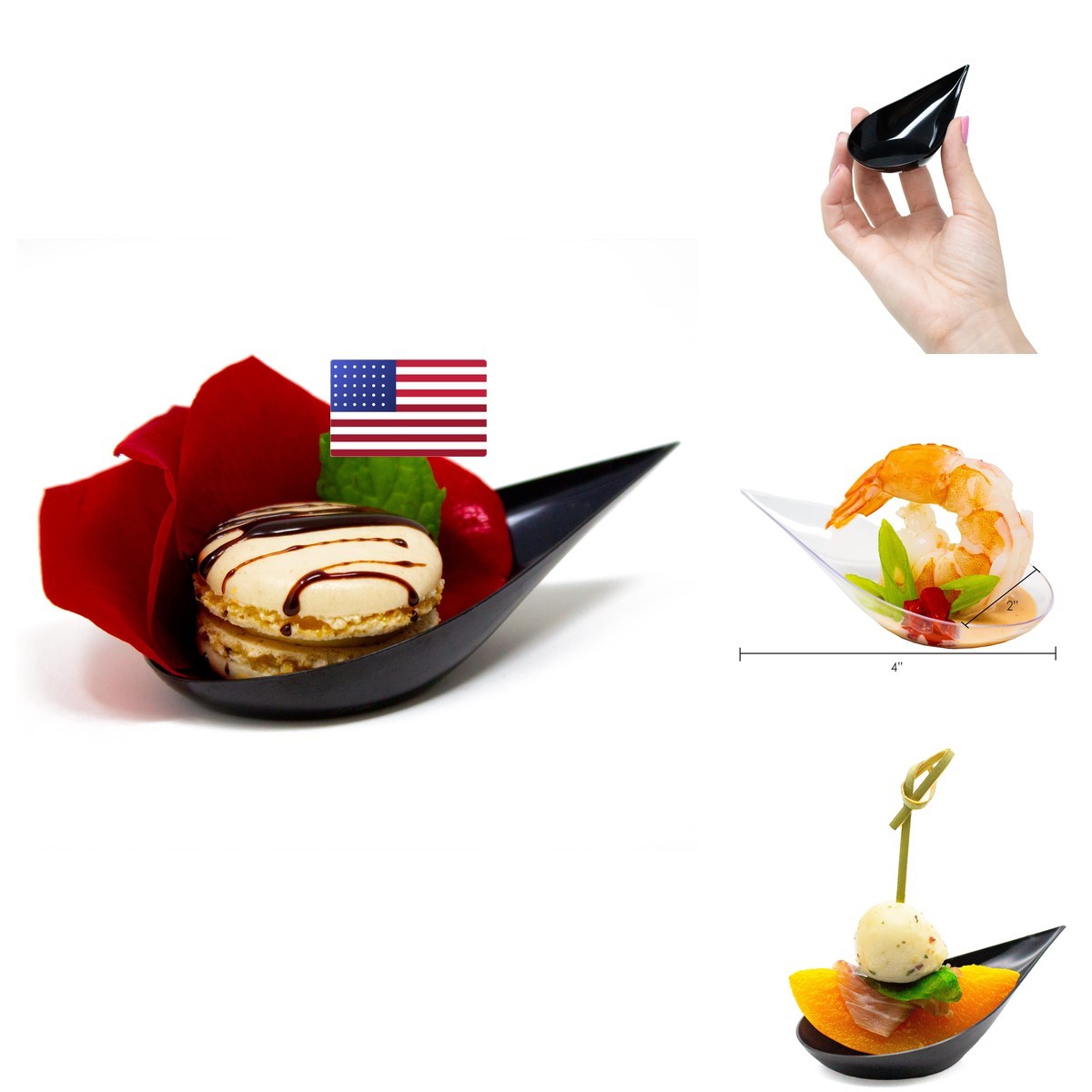 Cmjj Gourmet Inc. 480 Case Tiny Black Appetizer Plates Mini Plastic Dessert