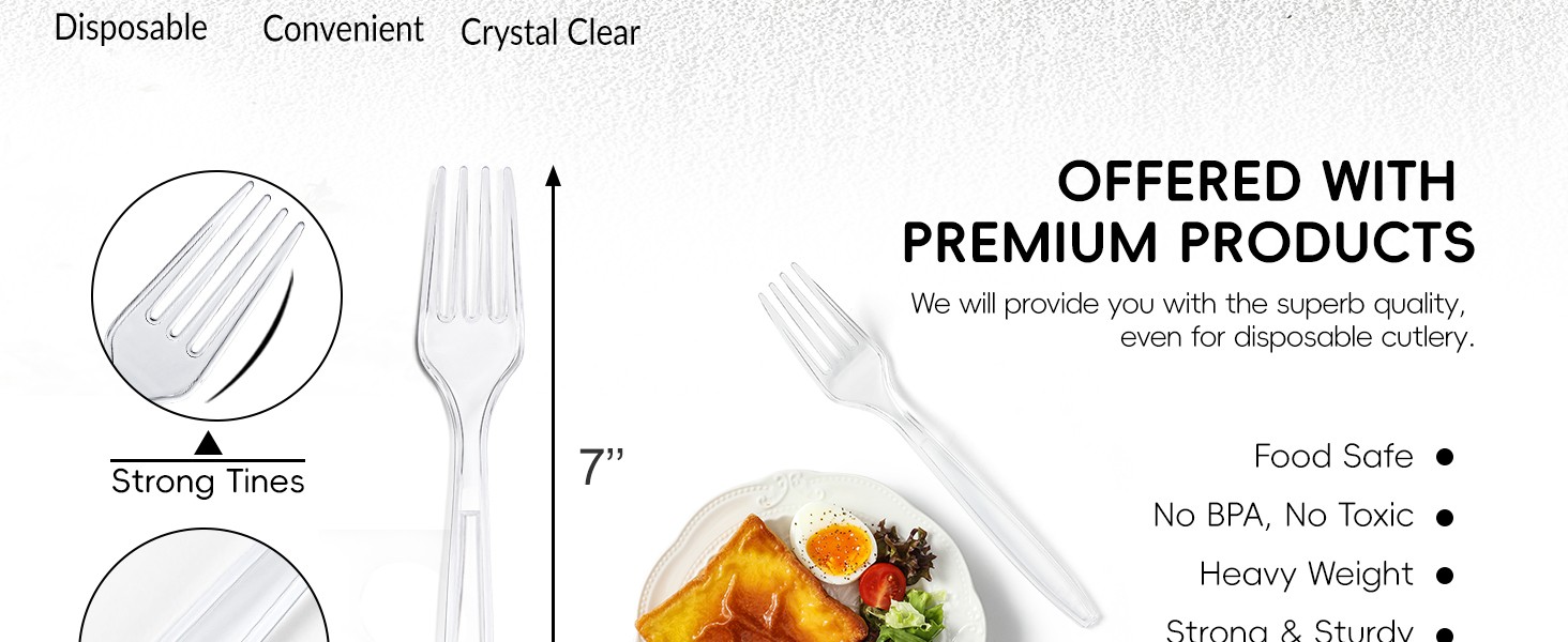 100 Count] Clear Plastic Forks Heavy Duty, Premium Disposable Forks, Durable