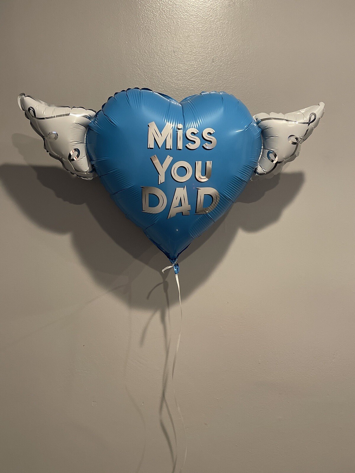 Miss You Dad Heavenly Balloons heart shaped with angel wings (Blue)