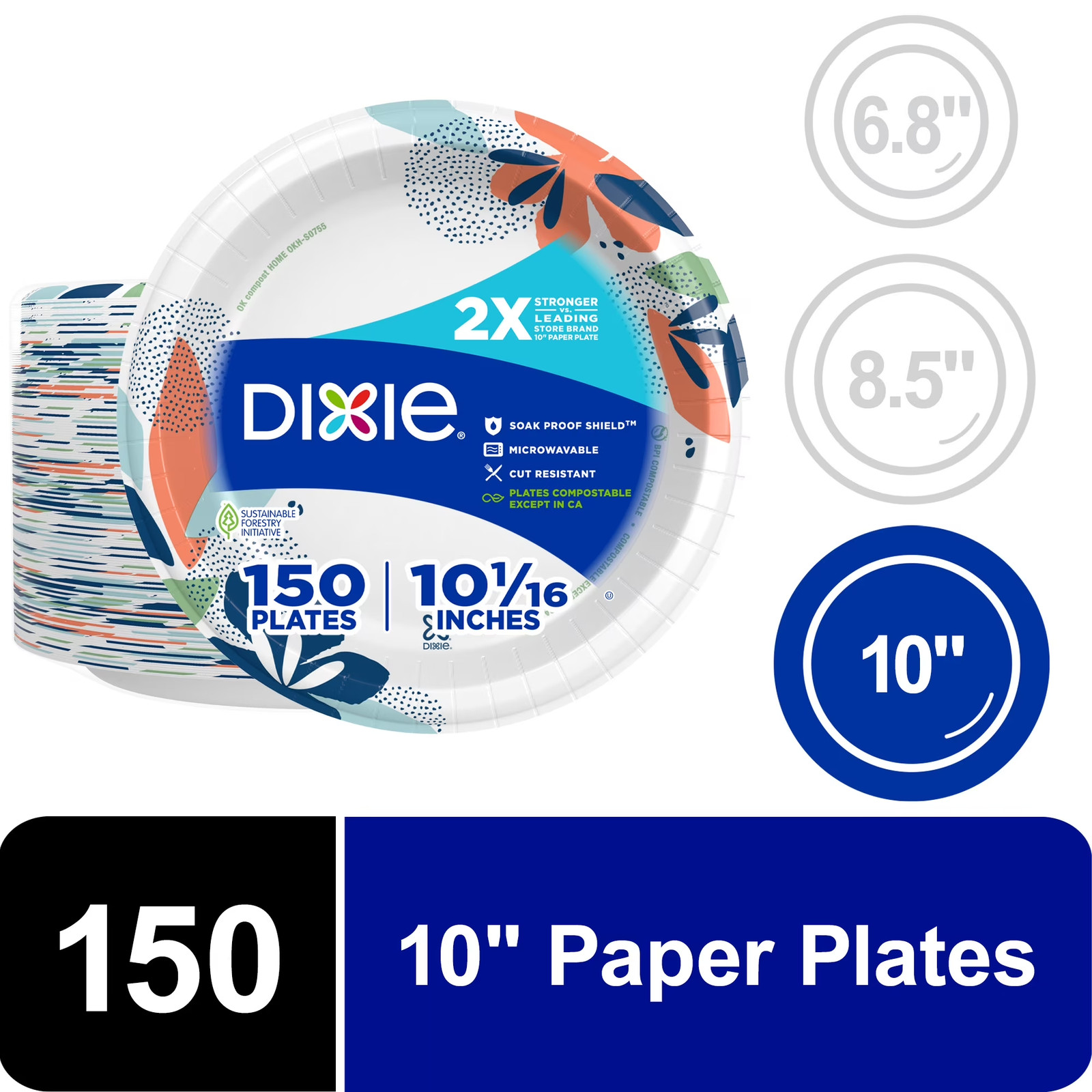 Disposable Paper Plates, 10″, Multi-Color, 150 Count