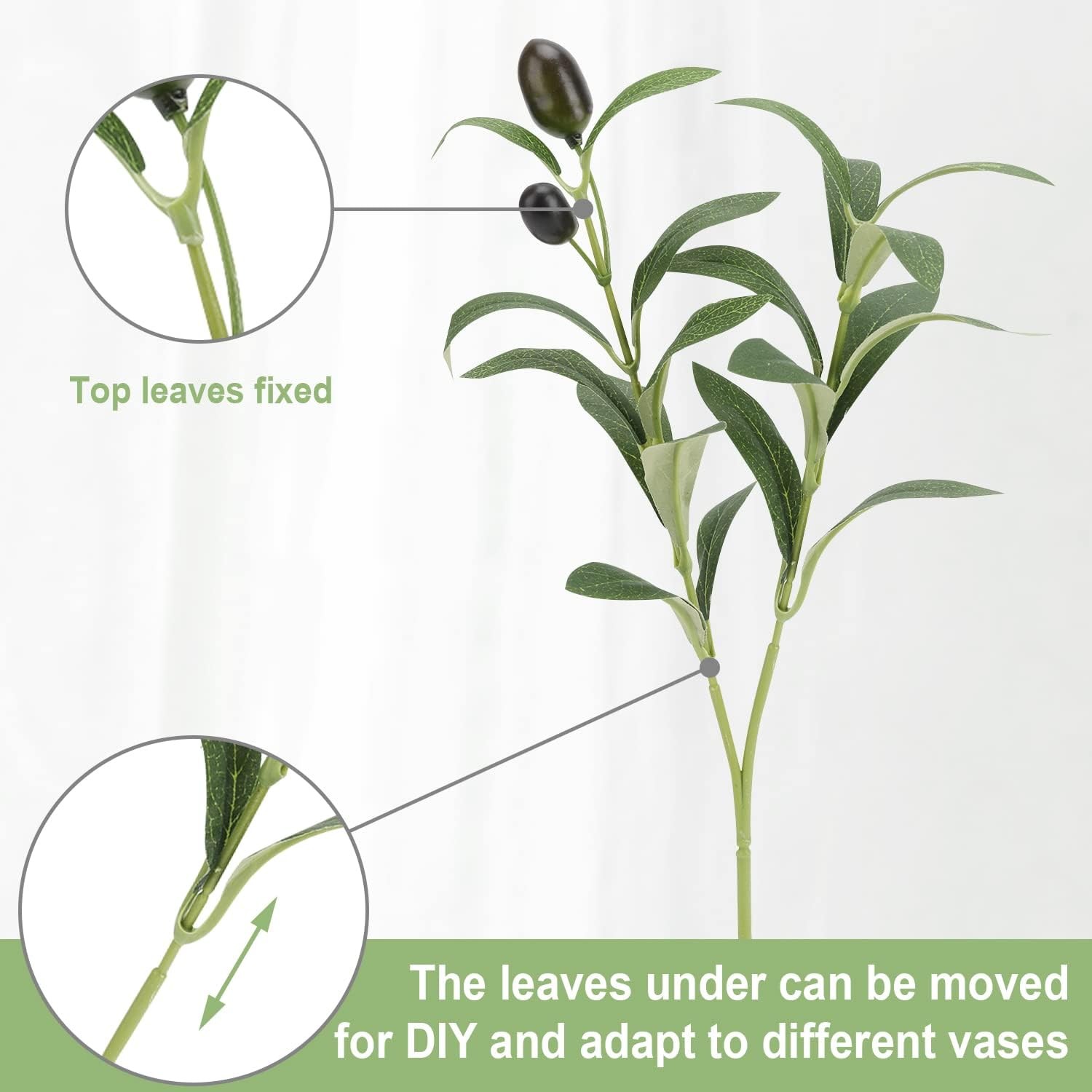 Erlandens 10pcs Faux Olive Leaves Stems 10” Tall Artificial 10in, Green