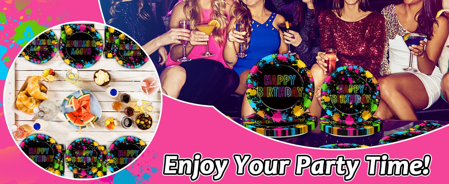 200pcs Neon Party Paper Plate and Napkins Supplies Neon Birthday Party