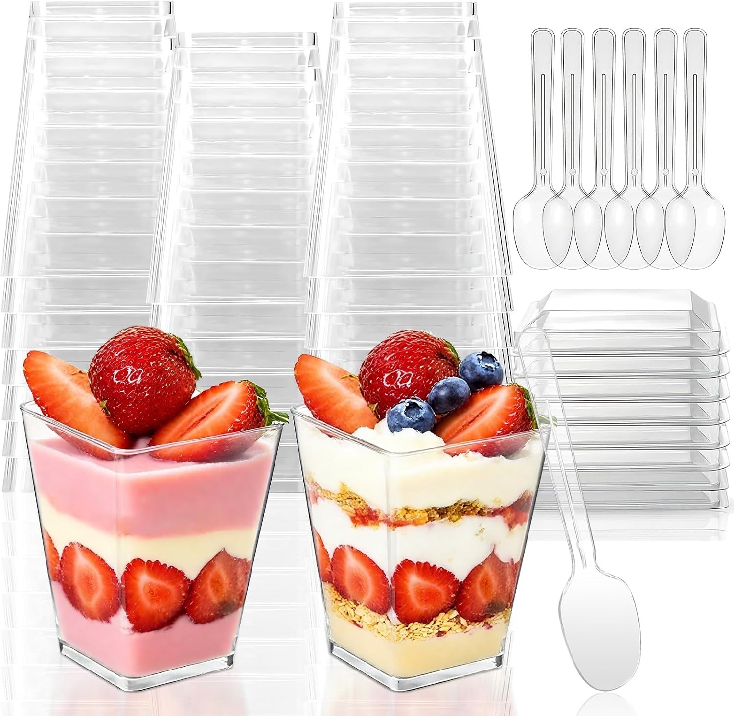 20 Count 5 oz Clear Plastic Dessert Cups with Lids & Spoons for Elegant Parties